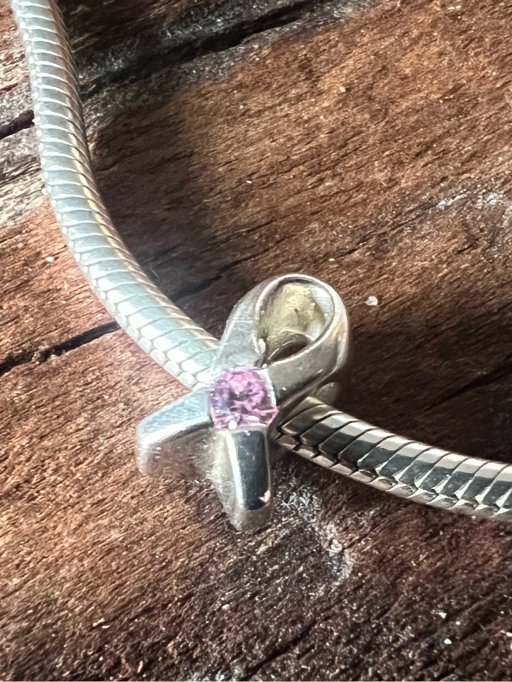 New Authentic Chamilia Breast Cancer Charm Pink Enamel Swarovski Crystal Ribbon